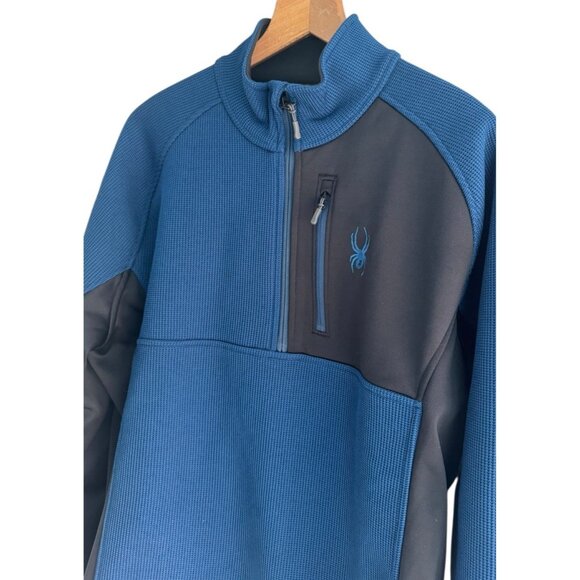 Spyder Men's Sz XL Blue & Black Half Zip Gait Knit Pullover Jacket - Picture 3 of 13